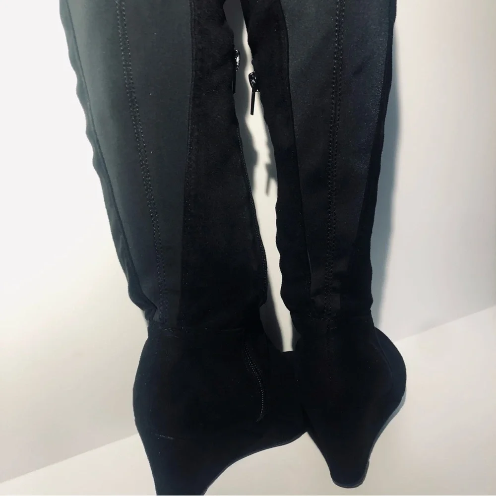 Chinese Laundry Wedge Over the Knee Suede Black Boots. Size 6/ 36.5